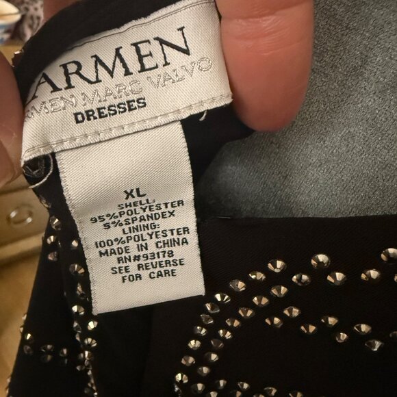 Carmen Marc Valvo Black Studded Chevron Sleeveless V-Neck Bodycon Dress XL Polye - Picture 5 of 5